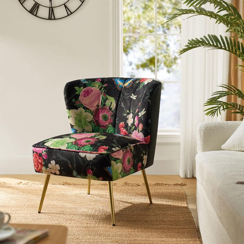 Amata Bold Patterned Tufted Side Chair with Goldtone Legs