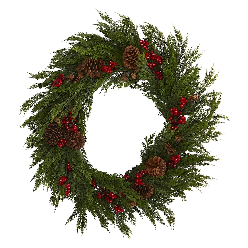 Cypress Berries Pine Cones Artificial Christmas Wreath, 32", Unlit