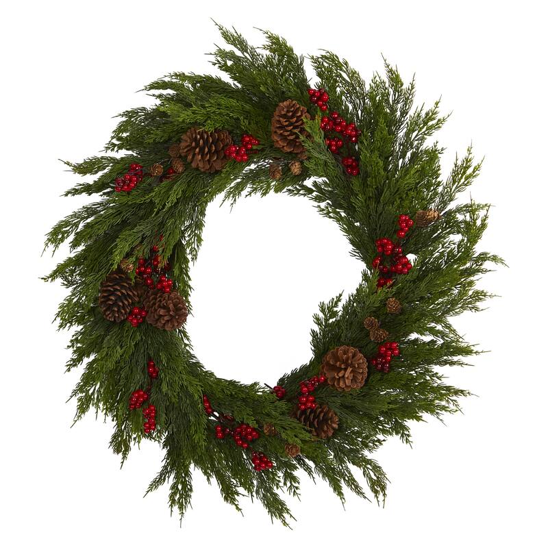 Cypress Berries Pine Cones Artificial Christmas Wreath, 32", Unlit