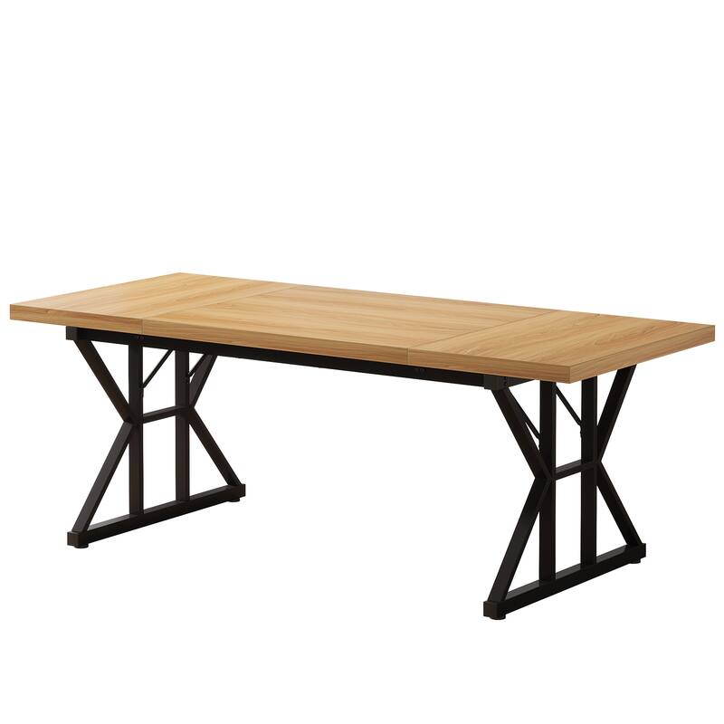 71" Dining Table for 6, Rustic Rectangular Kitchen Table with X-Trestle Metal Legs, Wood Top Dinner Table for Dining Room