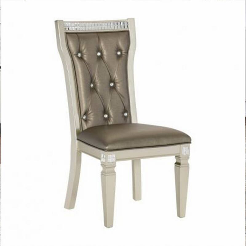 Lin 20 Inch Dining Side Chair Set of 2, Tufted Gray Faux Leather, Champagne