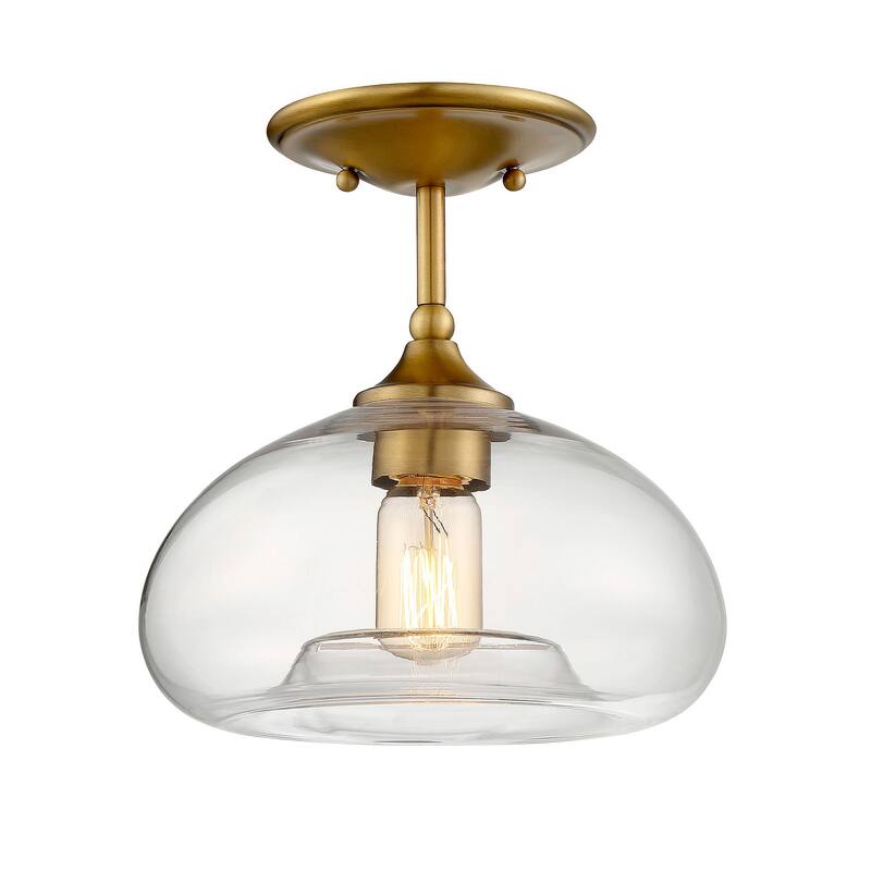 Bellevue Single Light 11" Wide Semi-Flush Ceiling Fixture - Natural Brass