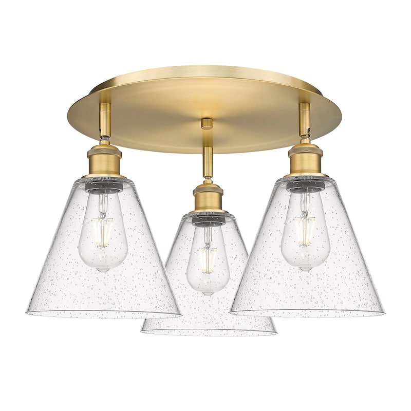 Innovations Lighting Berkshire - 3 Light 20" Flush Mount - Brushed Brass/Seedy