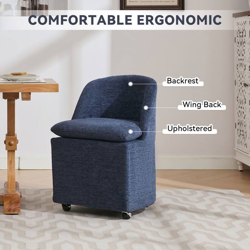2PCS Soft Chenille Upholstered Dining Chairs, 360° Revolving with Wheels, Modern Design