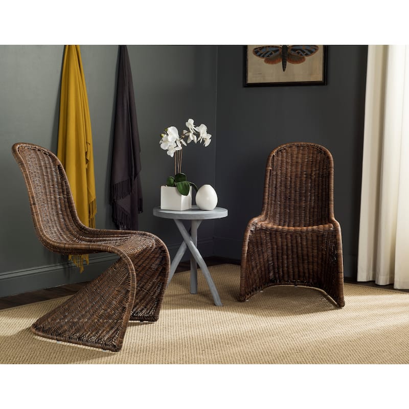 SAFAVIEH Baukje Grey Wicker Dining Chair (Set of 2) - 19Wx26Dx35H - Brown/Multi