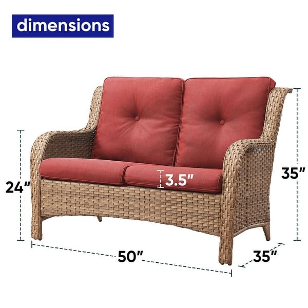 dimension image slide 0 of 10, Gymojoy Outdoor High-back Wicker Loveseat Sofa For Home Garden