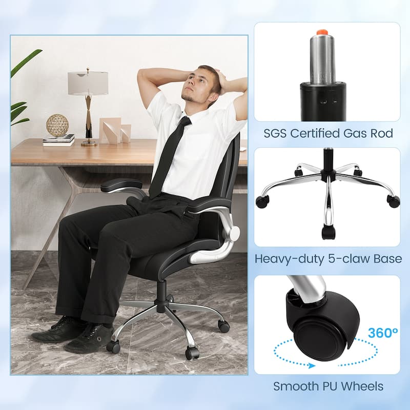 Costway PU Leather Office Chair Height Adjustable Executive Chair with - See Details