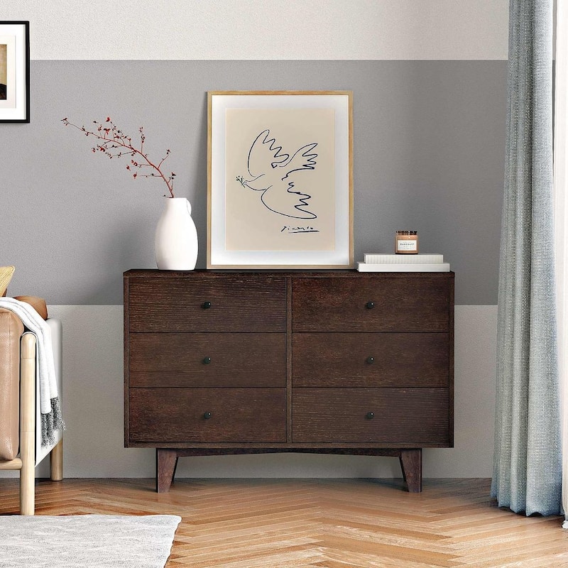 Modern Auburn Solid Wood Dresser Chest of Drawers with Retro Round Handle