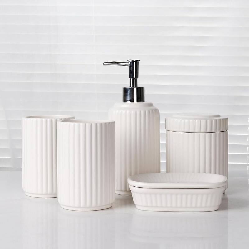Bathroom Accessory Set - Stainless Steel/White