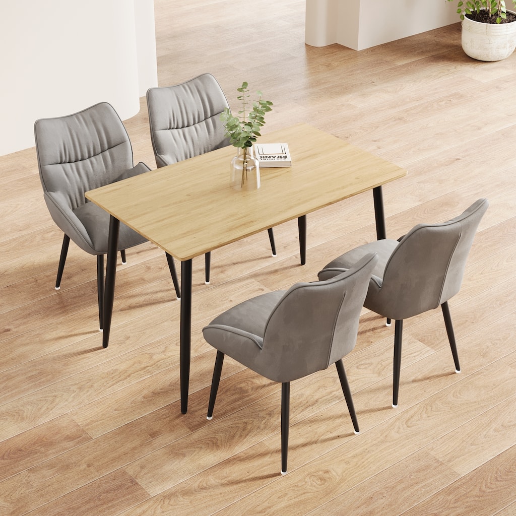 5-Piece Dining Table Set with Soft Velvet Chairs & Wood Grain Tabletop, Kitchen Dining Table, Easy to Clean
