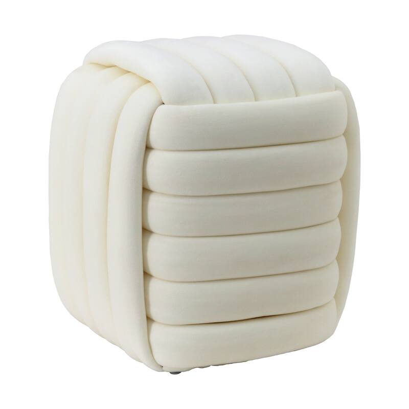 Modern Velvet Cube Knot Accent Stool with Layered Cushion Design