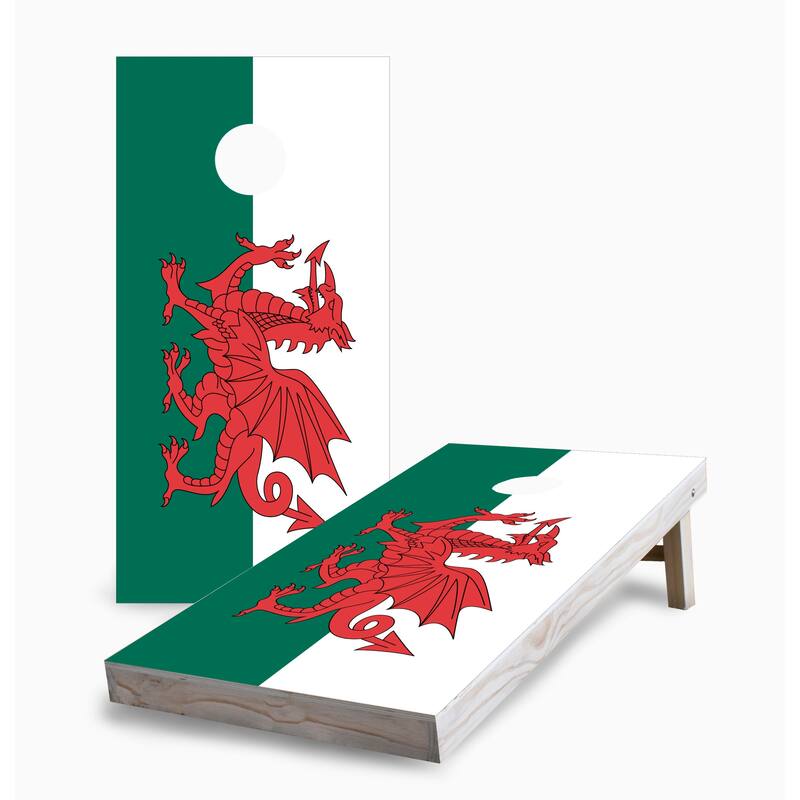 Welsh Flag Corn Hole Board Set w Case & Lights - 16 Years and Up