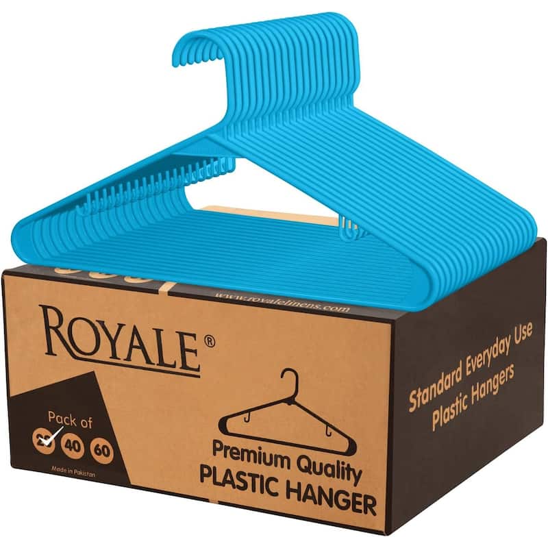 Royale Plastic Clothes Hangers With Hooks - Ideal For Everyday Use - Blue - Pack of 40