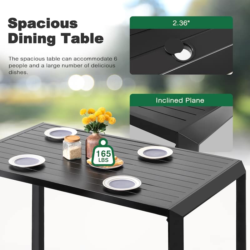 Outdoor Aluminum Dining Tabletop with Umbrella Hole, Black
