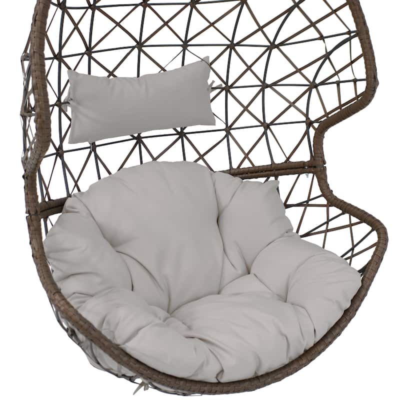 Hanging Basket Egg Chair Swing - Resin Wicker - Gray Cushions