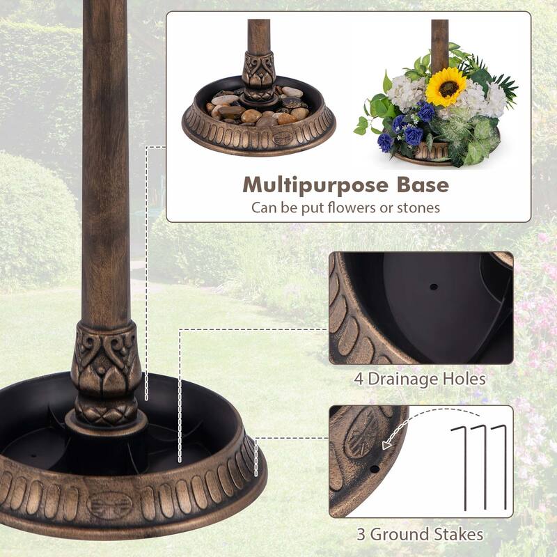 Costway 3-In-1 Pedestal Bird Bath with Solar Light with Bird Feeder & - See Details