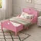 preview thumbnail 16 of 26, Twin Size Toddler Bed with Safety Rails and Love Design Cutouts - Solid Wood Construction, Macaron Colors, Easy Access