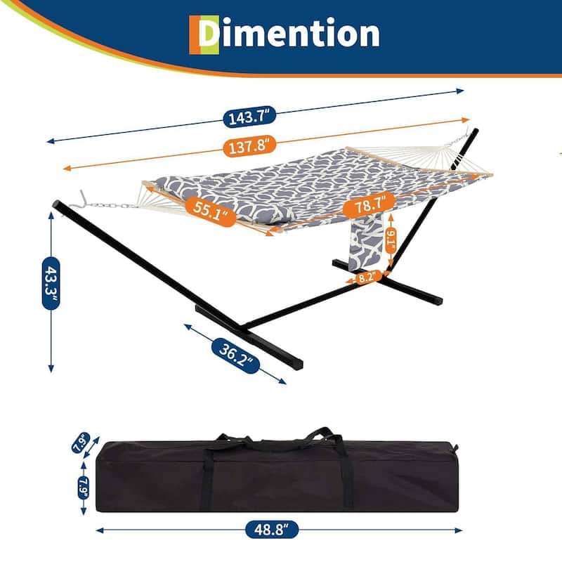 Outdoor 2-Person Hammock with Foldable Steel Stand for Garden - N/A