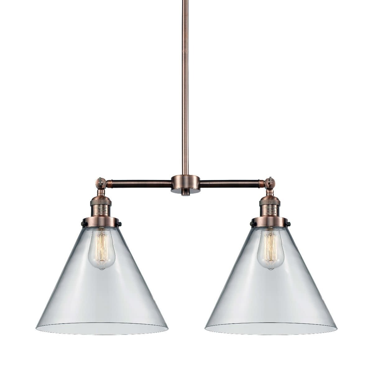 Innovations Lighting 209 X-Large Cone  X-Large Cone 2 Light 21" Wide Linear Chandelier - (Polished Nickel / Smoked) - Chandeliers For Bedrooms by Overstock.com