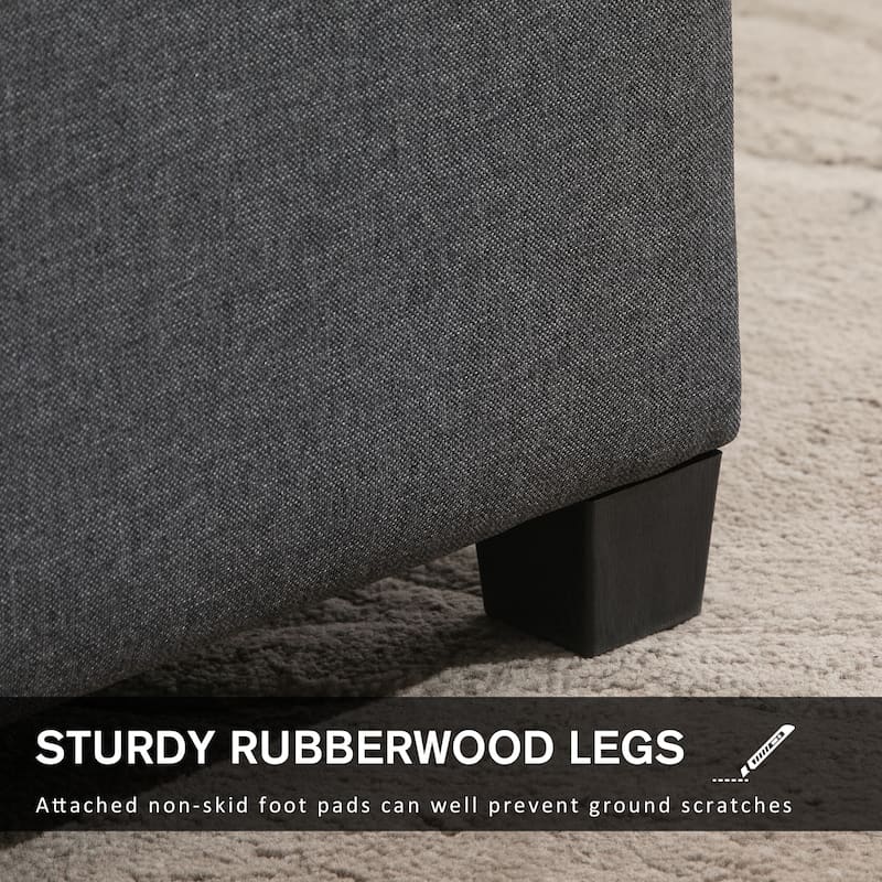 HOMCOM Fabric Tufted Storage Ottoman with Flip Top Seat Lid, Metal Safety Hinge and Stable Rubberwood Legs
