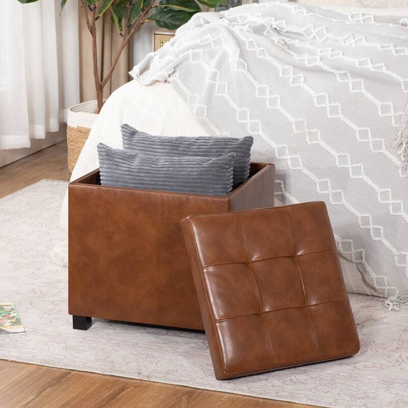 Adeco Storage Ottoman With Tray