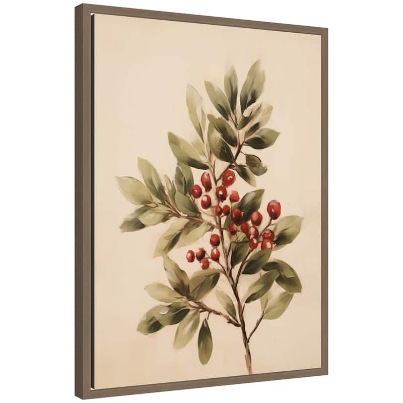 Kate and Laurel Framed Canvas Red Berry Botanical by The Creative Bunch Studio - 18 x 24