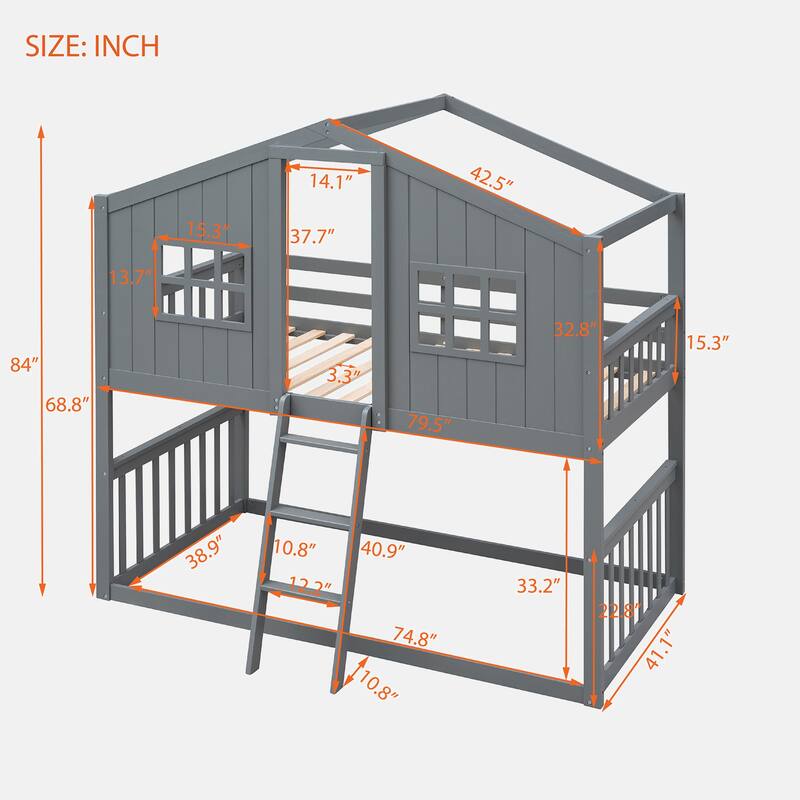 Twin Over Twin House Bunk Bed With Ladder