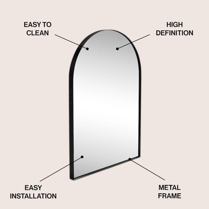 JONATHAN Y Medium Arched Metal Framed Wall Mounted Mirror - 36 H x 24 W x 1.5 D