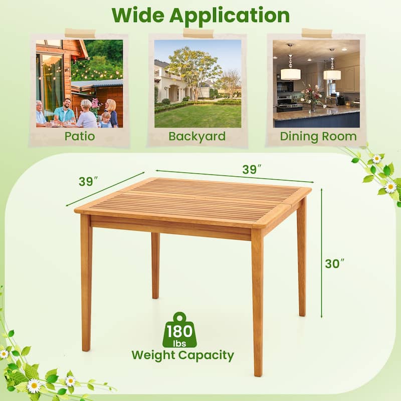 39” Acacia Wood Patio 4-Person Bistro Table with Umbrella Hole for Outdoor Dining and Gatherings - 39"L x 39"W x 30"H