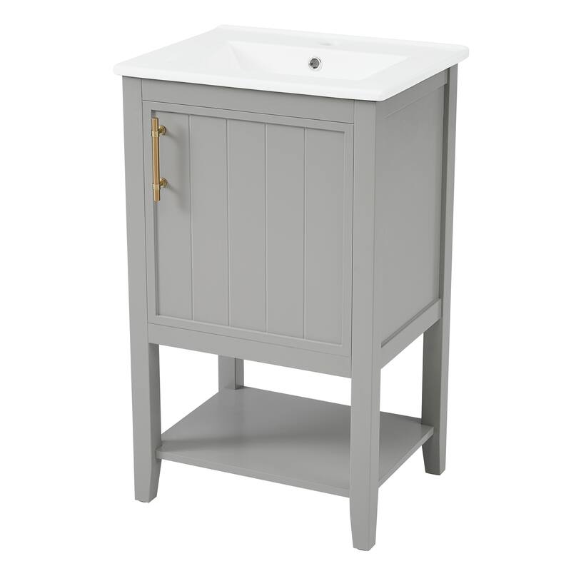 Small Bathroom Vanity with Sink, Bathroom Storage Cabinet with Soft Close Door, Single Vanity with Storage Rack and Open Shelf