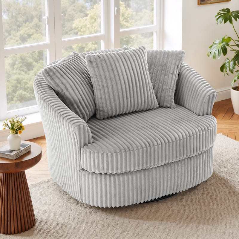 UIXE Oversize 43" Plush Corduroy Swivel Barrel Chair Comfy Accent Chair For Living Room