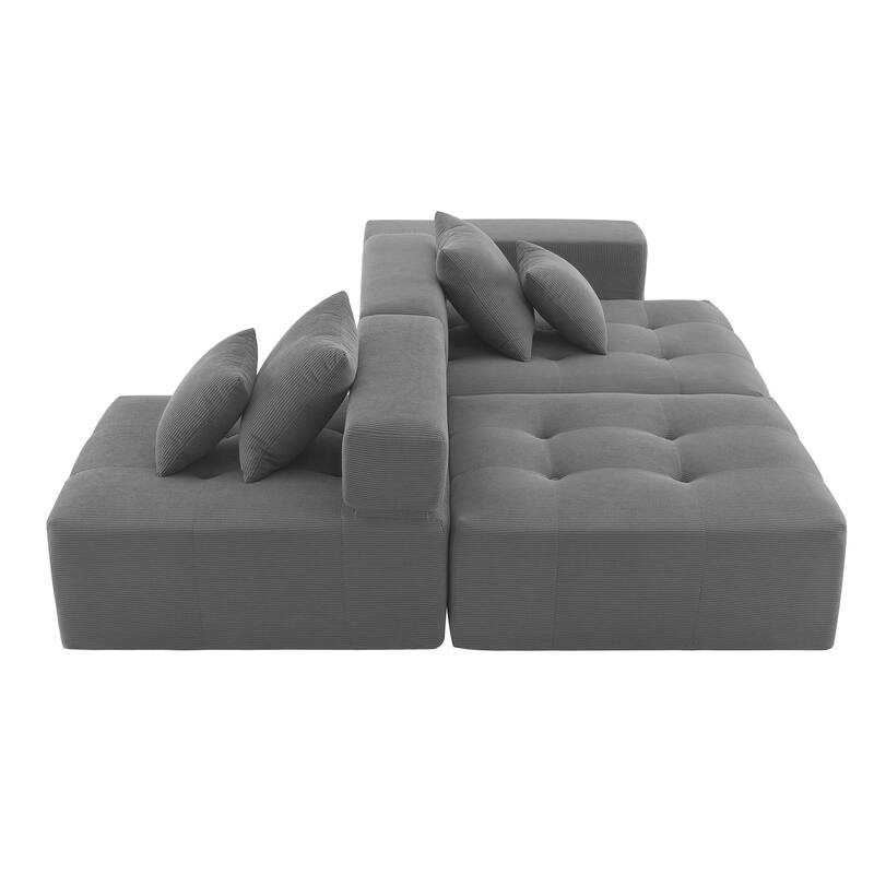 105.5" Corduroy L-Shaped Modular Sectional Sofa with Wide and Deep Seat, Tufted Design, and No Assembly Required