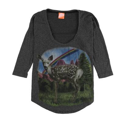 Local Celebrity Womens Deer Graphic T-Shirt,, Grey, Small