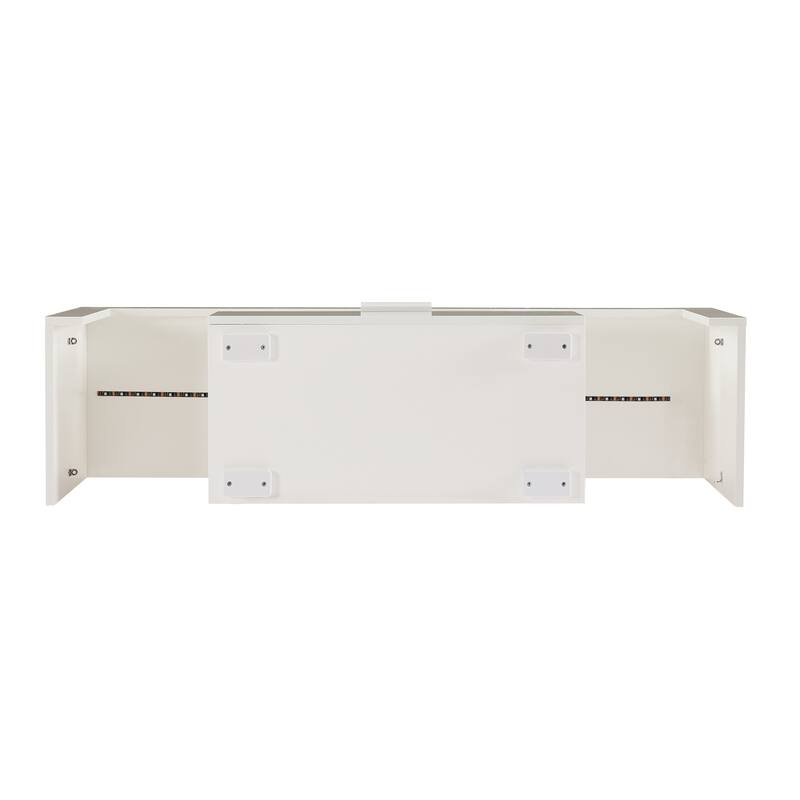 GDF Studio - Modern White Particle Board TV Stand with LED Light Belt and Glass Shelf