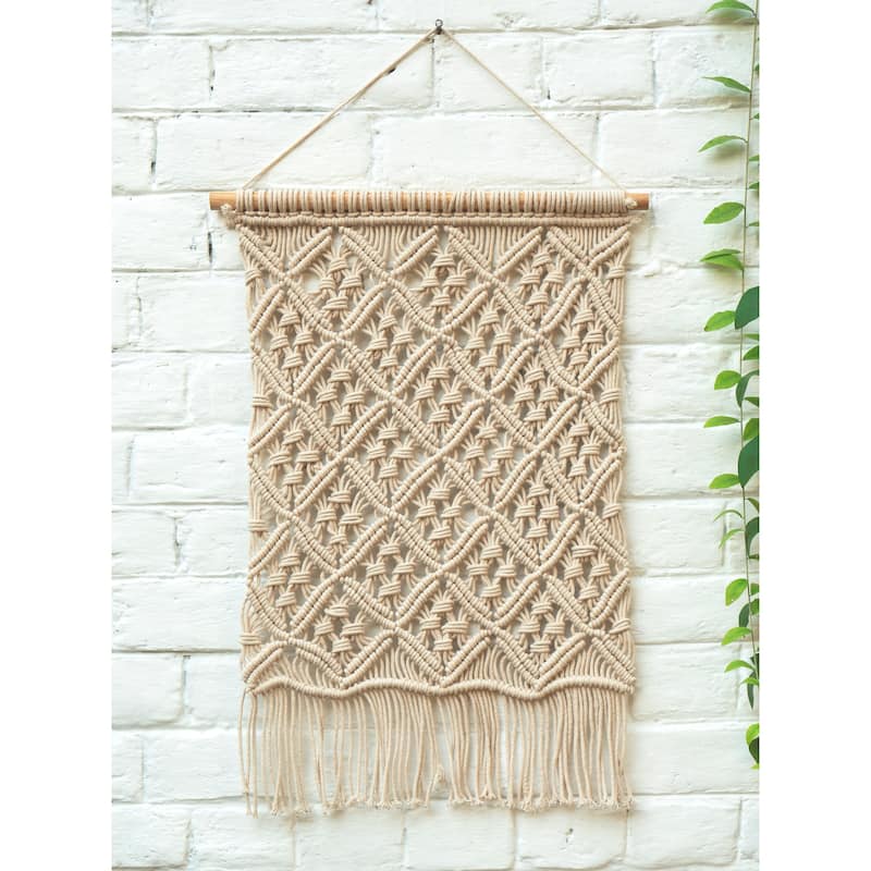 Loominaire Rustic Macrame Wallhanging "Madalena" Hand Woven of Cotton - ivory