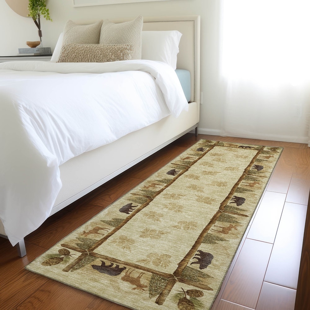 Premium Washable Super Soft Bear Moose Border Mayfield Rug