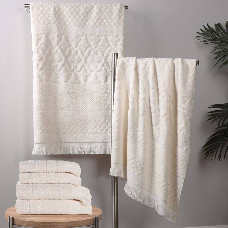 Superior Rolla Cotton Geometric Jacquard Plush Soft 6 Piece Towel Set