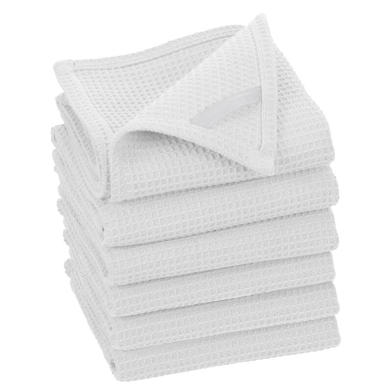 Fabstyles Broadway Waffle Cotton Kitchen Towels - 18x28 - Set of 6 - White