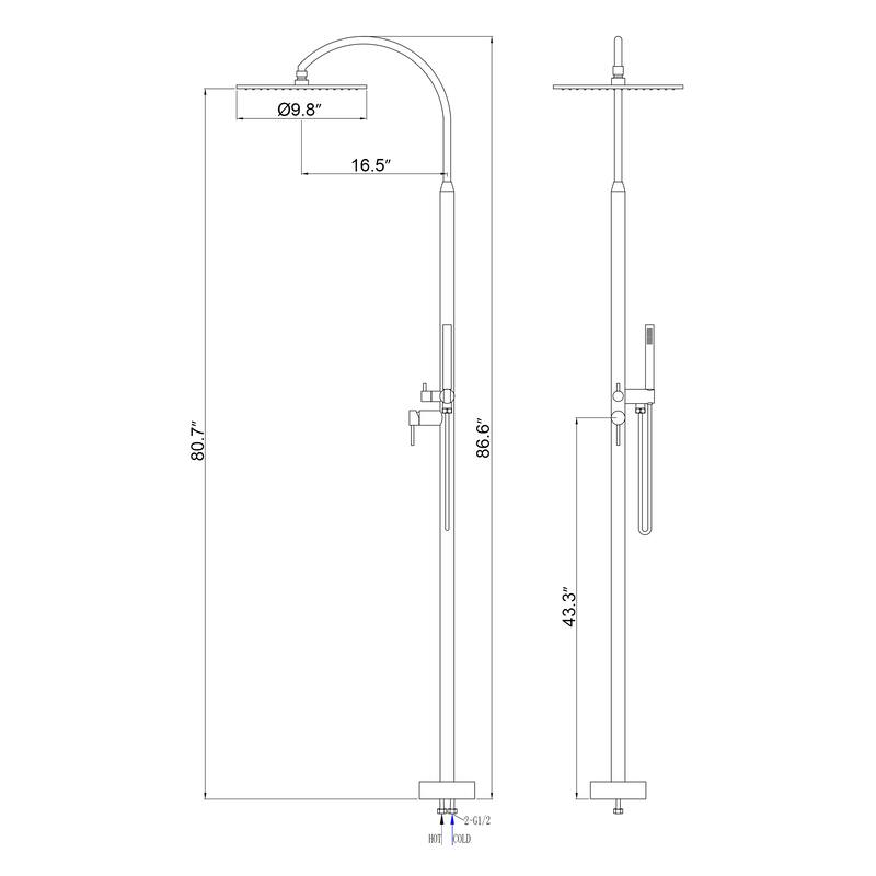 81"H Stainless Steel Freestanding Outdoor Shower with Handheld Shower