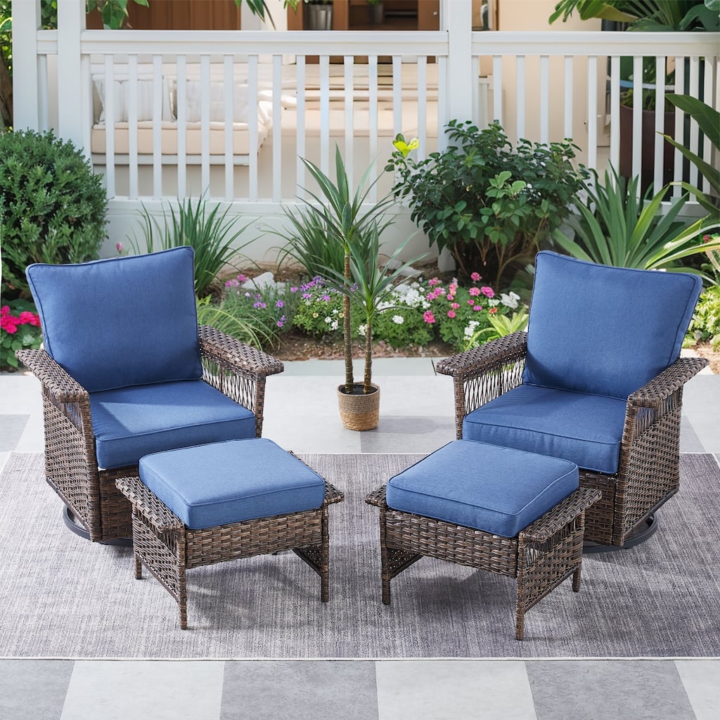 Gymojoy 4PCS Patio Rattan Chair Ottomans Set - Brown