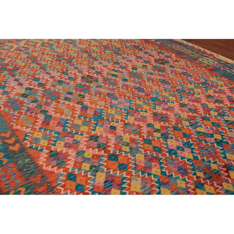 Kilim Oriental Area Rug Flatweave Wool Carpet - 9'8"x 13'0"
