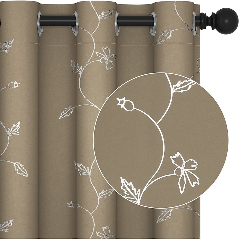 Deconovo Blackout Silver Little Flowers Curtains(2 Panel)