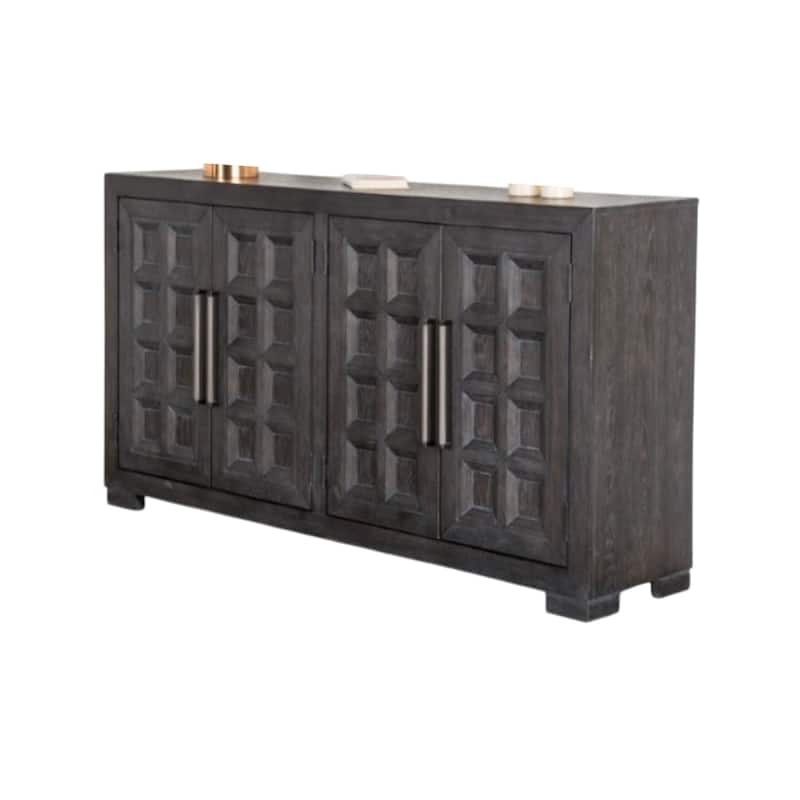 Kizie Sideboard Buffet Console 4 Doors and Shelves, Black Wood 66 Inch