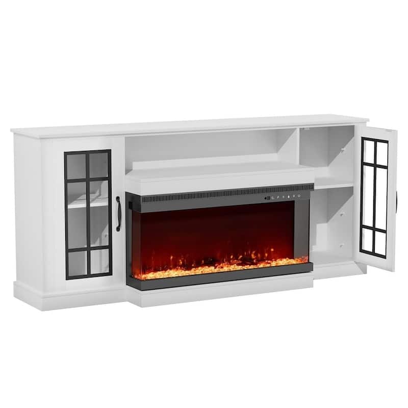 EROMMY Electric Fireplace TV Stand, Living Room Media Storage Cabinet and Entertainment Console