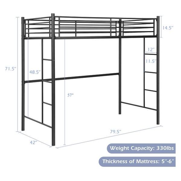 Gymax Twin Metal Loft Bed Frame w/ 2 Ladders Full-length Guardrail