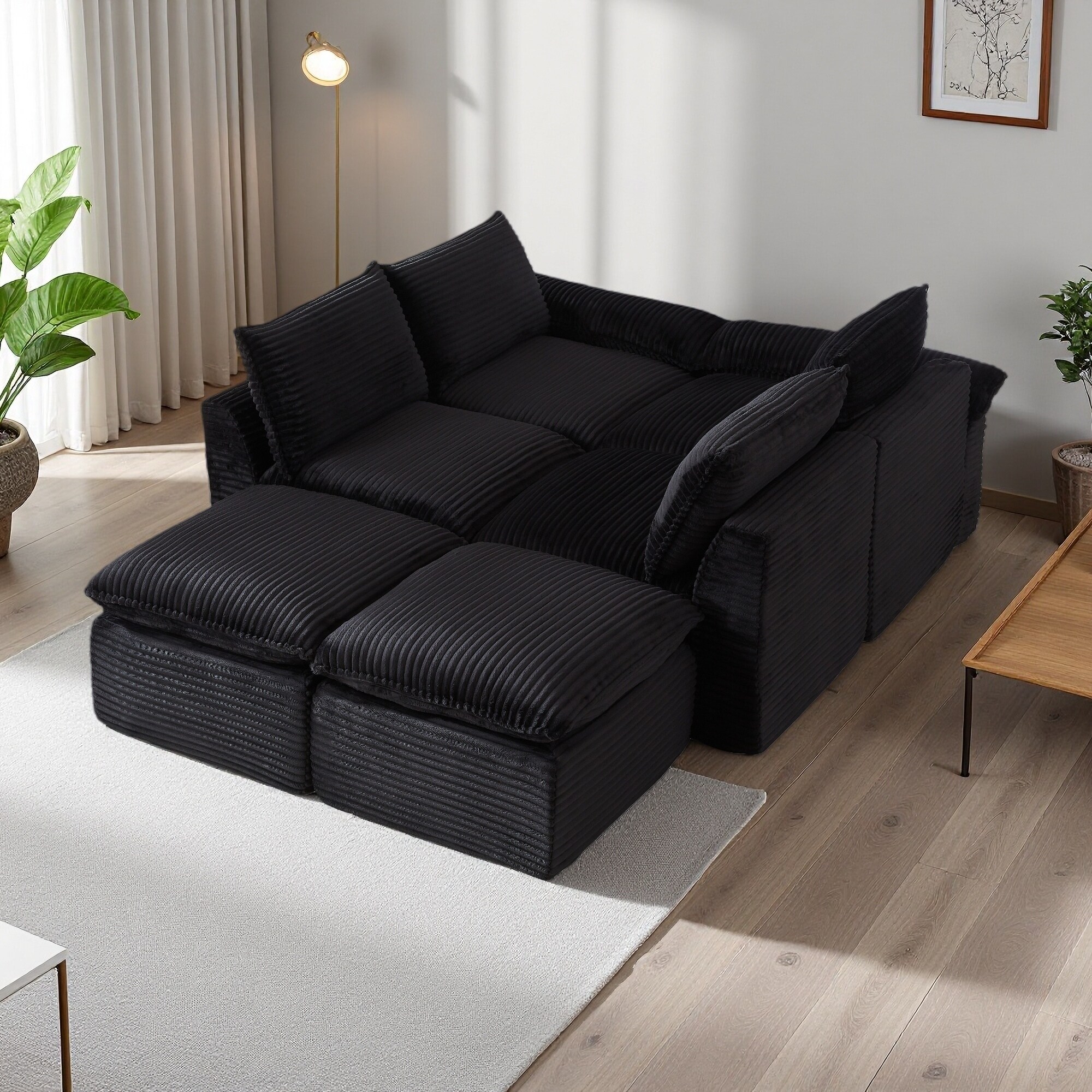 101.57" Corduroy Modular Cloud Sofa with High-Density Foam and Free Combination (6-Seater)