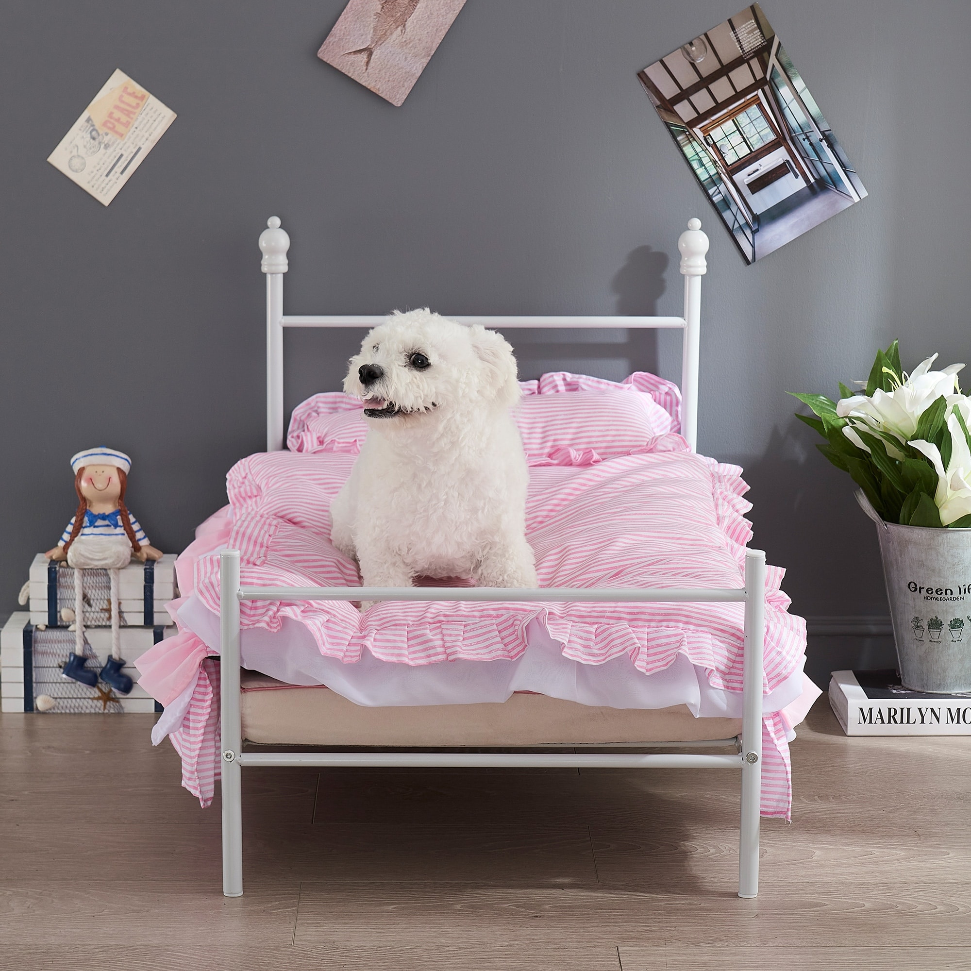 VECELO Raised Pet Bed Frame White and