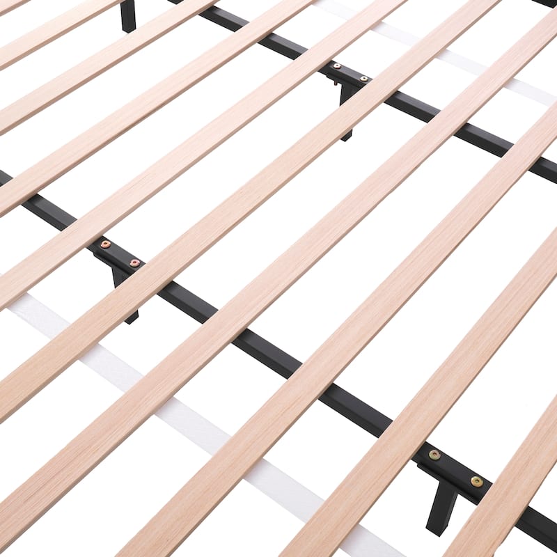 King Size Upholstered Bed with Boucle Fabric & Curved Headboard - Solid Wood Legs