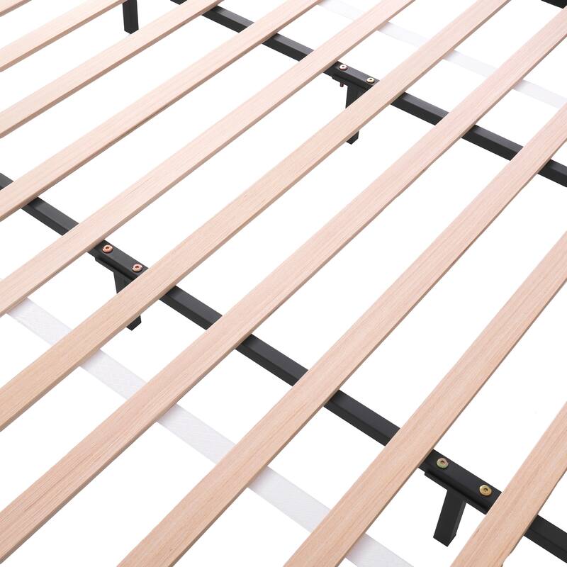 Upholstered Platform Bed Frame Thick Curve-shaped Low Profile Wingback Bed Built-in Metal Frame with Wooden Slats Support