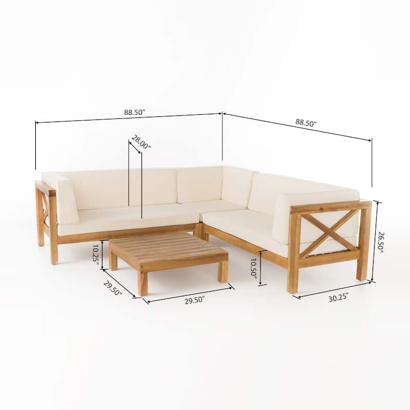 Brava Outdoor 4 Piece V-Shaped Acacia Wood Sectional Sofa and Coffee Table Set by Christopher Knight Home